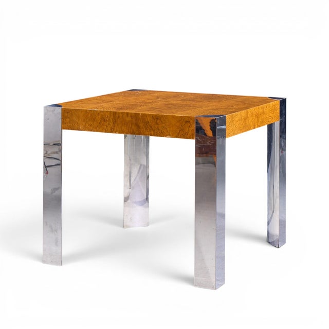 Mid-Century Modern Milo Baughman Style Mid Century Chrome and Burlwood Dining Table For Sale - Image 3 of 7