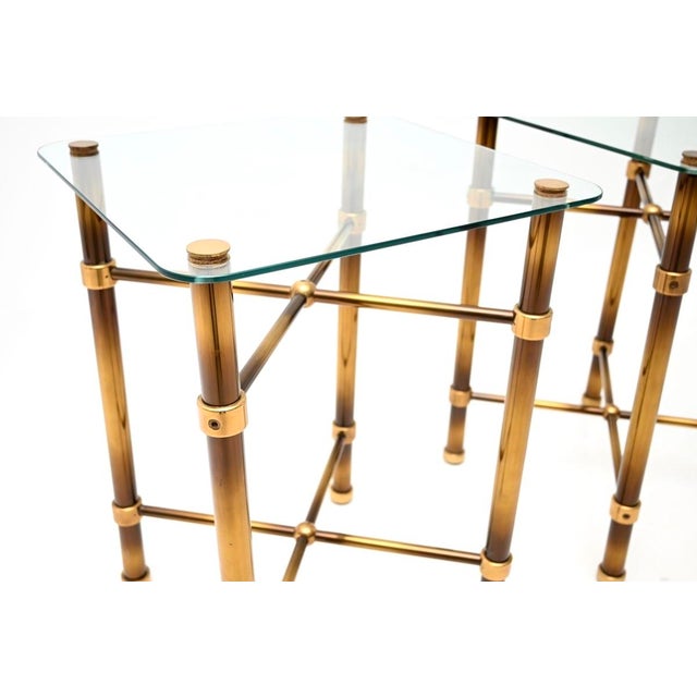 Metal Vintage French Brass and Glass Side Tables, 1970s, Set of 2 For Sale - Image 7 of 11