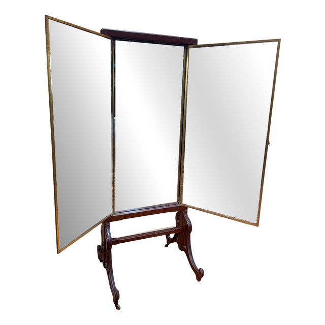 Triptych Psyche in Mahogany and Brass by Angelo Brotto, 1890s For Sale