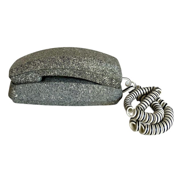 1980s Postmodern Memphis Rock Phone 2 Faux Granite Desk Telephone For Sale
