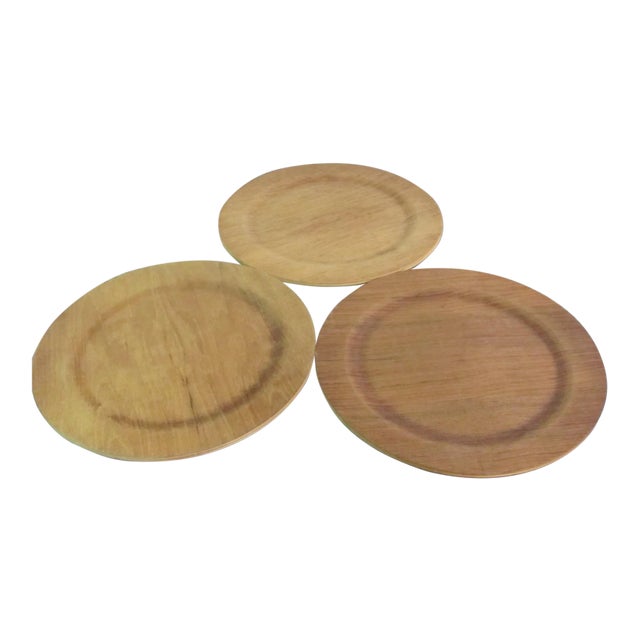 Swedish Teak Dinner Plates - Set of 3 For Sale
