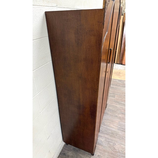 Wood Vintage English Art Deco Quarter Sawn Tiger Oak Wardrobe For Sale - Image 7 of 15