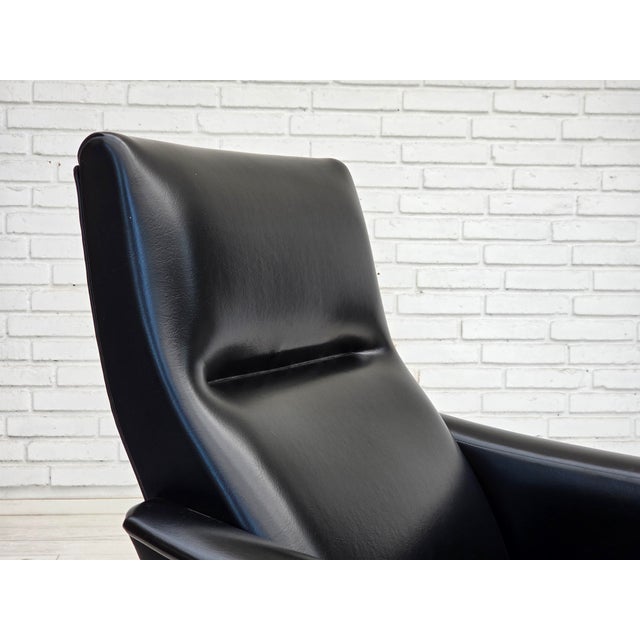 Danish Armchair in Black Artificial Leather and Teak Wood Legs, 1970s For Sale - Image 11 of 15