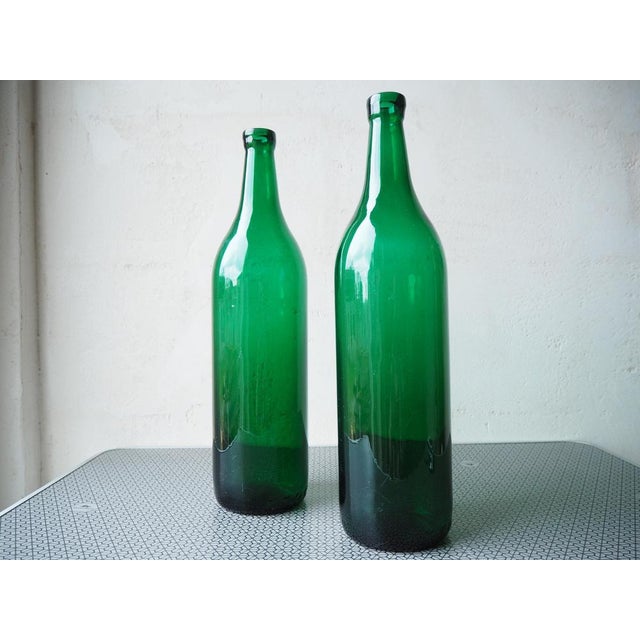 Mid-Century Green Glass Bottle Vases, Bohemia, 1960s, Set of 2 For Sale - Image 3 of 9