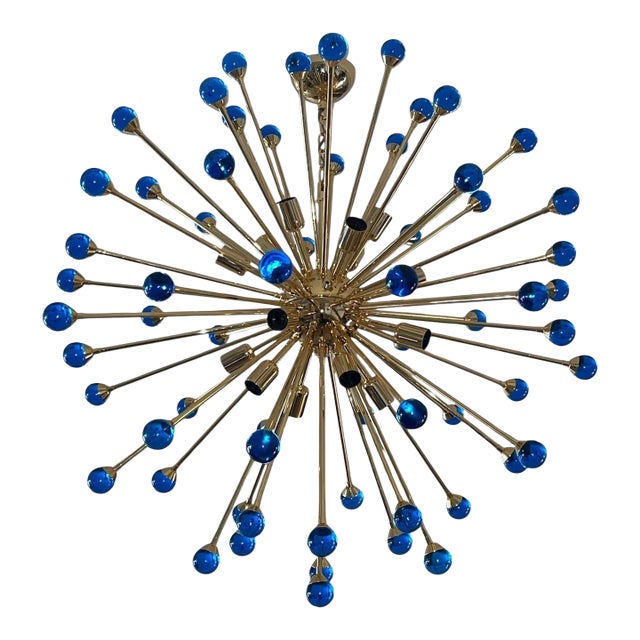Italian Sputnik Chandelier Cobalt Blue Murano Glass Spheres, Early 21st Century. For Sale