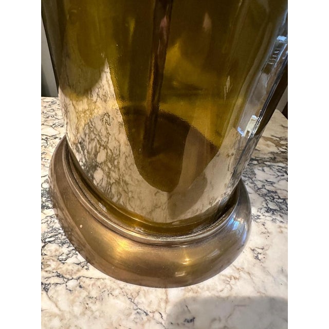 Large Glass and Patinated Brass Table Lamps, 1980s, Set of 2 For Sale - Image 10 of 15