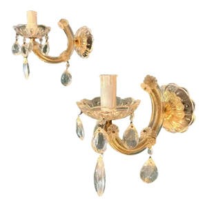 Pair of French Maria Theresa Cut Crystal Sconces, Circa 1950