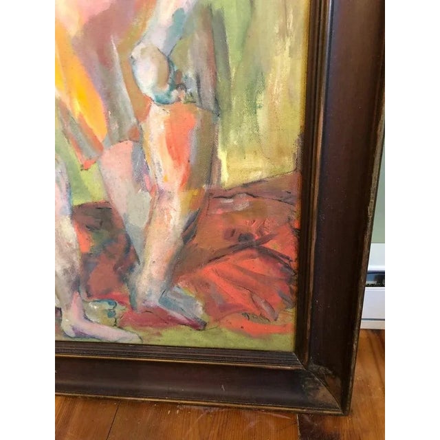 Large Picasso Style Mid-Century Modern Oil on Board of Women For Sale - Image 10 of 13