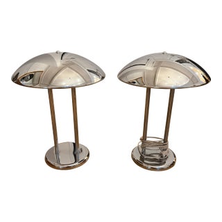 1980s Mid-Century Modern Chrome Mushroom Table Lamps - a Pair For Sale