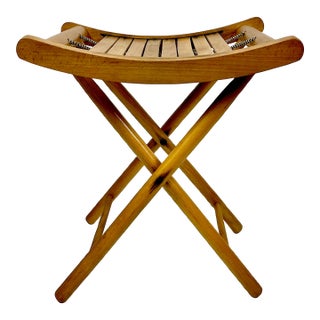 Mid-Century Modern Boho Chic Americana Pine Folding Stool For Sale