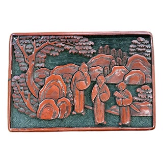 Antique 19th Century Chinese Carved Red Cinnabar Lacquer Table Box For Sale
