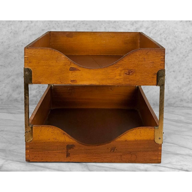 Antique Traditional Wood Desk Top Double File Letter Library Tray For Sale - Image 4 of 11