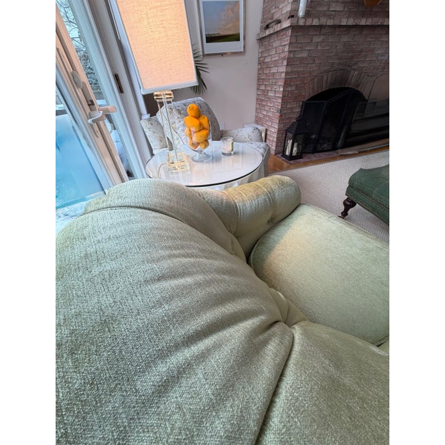 Custom Kravet Green Chenille Lounge Chair and Ottoman With Colefax and Fowler Heritage Floral For Sale - Image 11 of 18