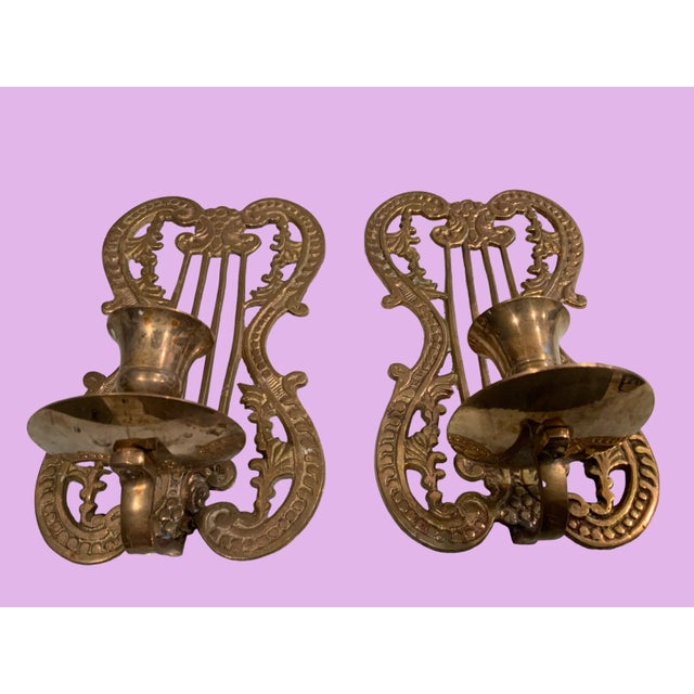 Andrea by Sadek Brass Harp Candle Sconces, a Pair For Sale In New York - Image 6 of 9