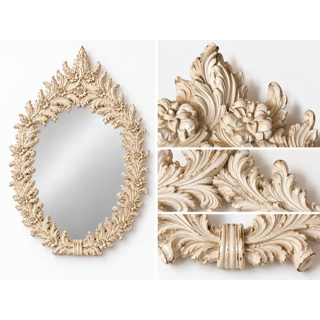 Rococo Late 20th Century Turner MFG Co Rococo Style Set Ornate Cream Distressed Console Table Oval Mirror For Sale - Image 3 of 8