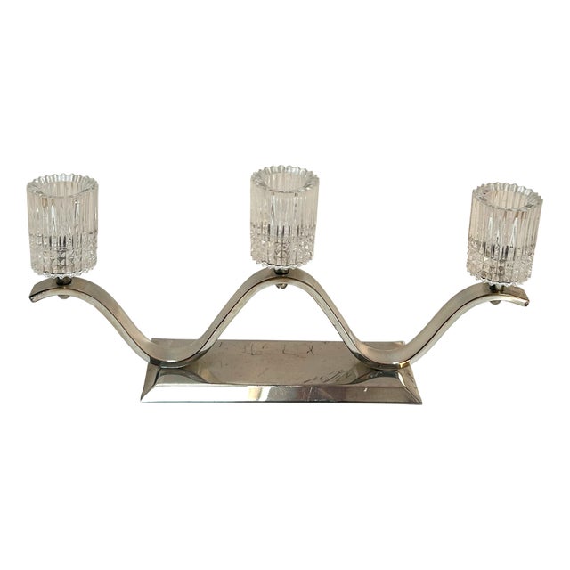 Brass-Plated and Glass Candlestick, 1960s For Sale