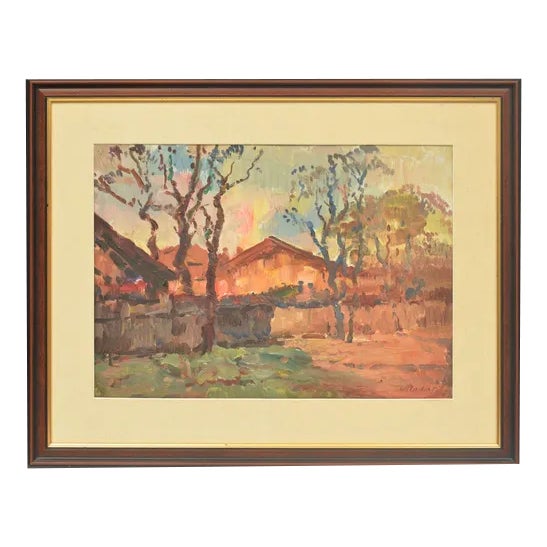 Landscape with a Home, Oil on Board For Sale