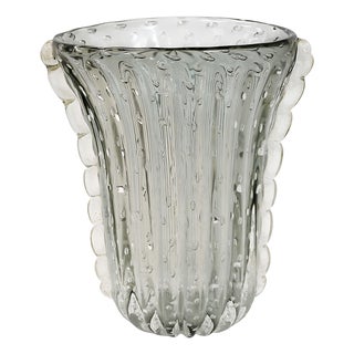 Italian Handmade Transparent Grey and Gold Murano Glass Vase, 1980s For Sale