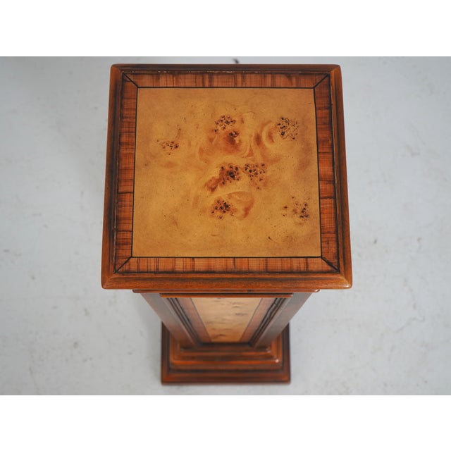 Neoclassical Theodore Alexander Neoclassical Burl Wood Tapered Pedestal Stand For Sale - Image 3 of 11