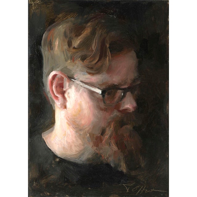 Jason by Karen Offutt | Oil Painting of a man with glasses and a beard in profile. For Sale