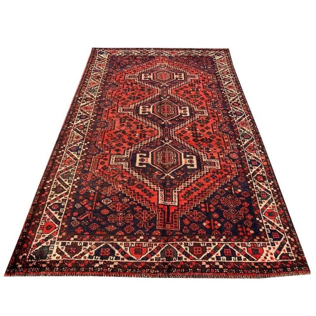 Authentic Hand Knotted Vintage SHRZ Pictorial Wool Area Rug 7.10 X 4.11 Ft For Sale - Image 4 of 13