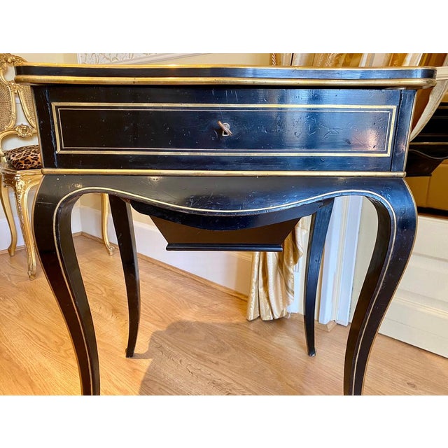 Napoleon III Ebony Worktable / Vanity Table from Diehl, Paris, 19th Century For Sale - Image 4 of 18