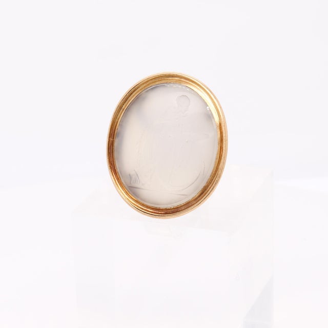 Gold Antique Georgian Hope Allegory 14k Gold & Agate Carved Intaglio Watch Fob Seal For Sale - Image 8 of 14