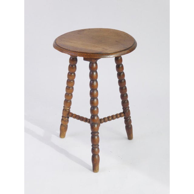 Antique French Round Wooden Bobbin Side Table or Stool, 1920s For Sale - Image 10 of 10