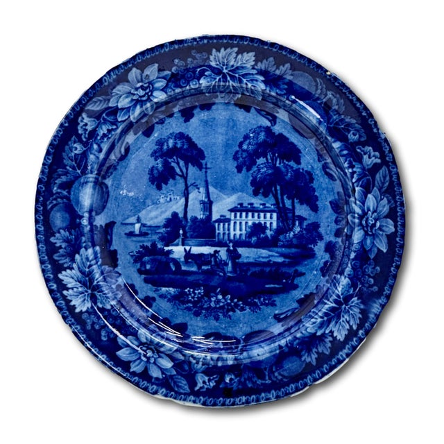 Stunning & Rare Antique Original Set of 9 Dark Flow Blue English Staffordshire 10 Inch Dinner Plates Circa 1830s For Sale - Image 15 of 17