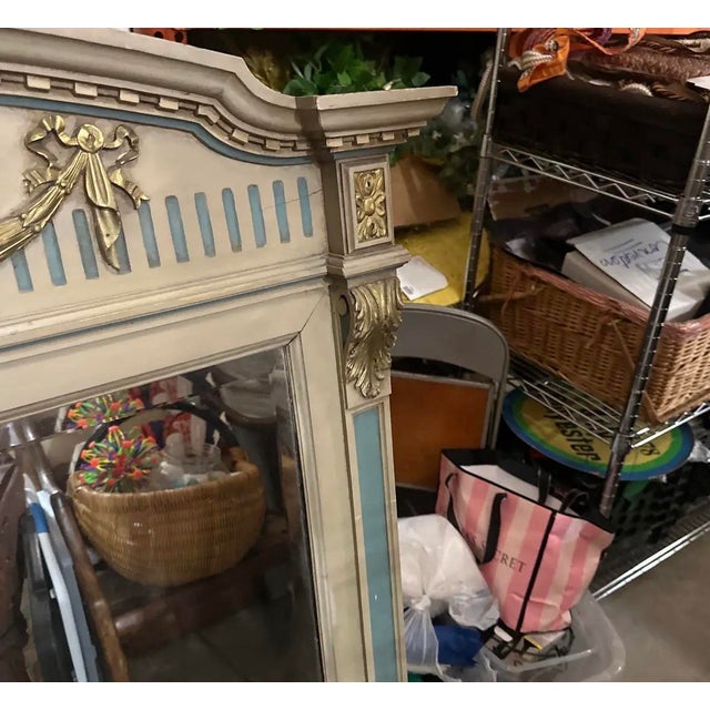 Large Vintage Table Mirror With Blue and Gold Accents For Sale In Atlanta - Image 6 of 9