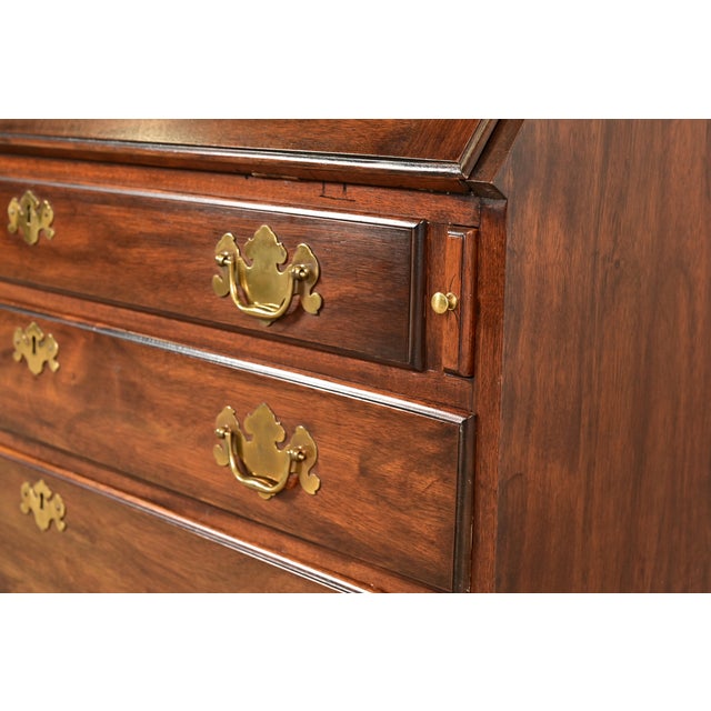 Henkel Harris Georgian Solid Mahogany Drop Front Secretary Desk With Bookcase Hutch, 1969 For Sale - Image 10 of 18