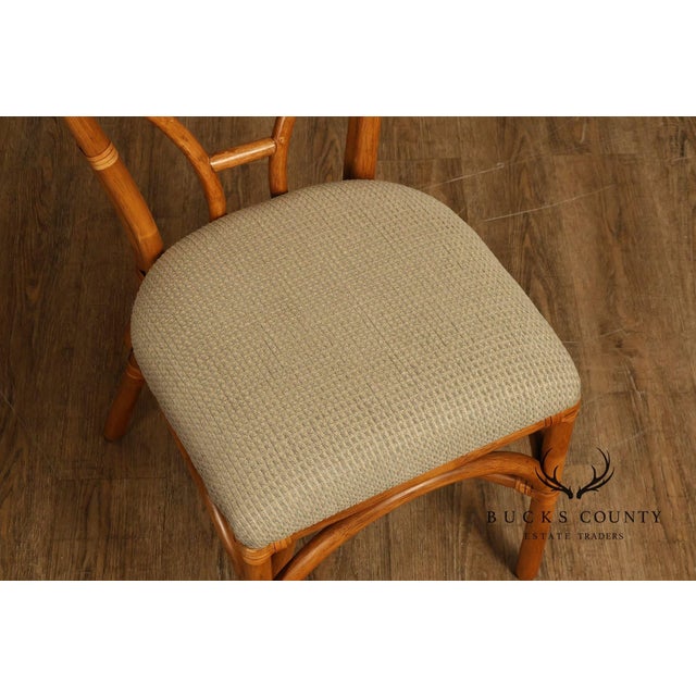 Coastal Style Pair Of Rattan Dining Chairs With Upholstered Seats For Sale - Image 15 of 18