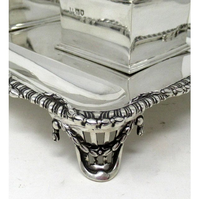 Metal Antique Art Deco English Sterling Silver Ink Desk Inkstand Desk Set London 1910 For Sale - Image 7 of 12