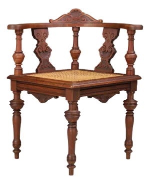 Antique German Corner Chair in Hand-Carved Walnut with Cane Seat, 1880