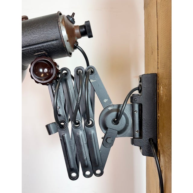 Metal Industrial Black Enamel Scissor Wall Lamp, 1950s For Sale - Image 7 of 18