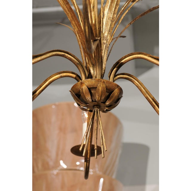 Wood Vintage 6-Light Italian Bulrush Toleware Chandelier For Sale - Image 7 of 12