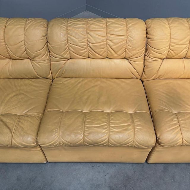 Yellow Leather Lounge Sofa from Laauser, 1970s For Sale - Image 13 of 16