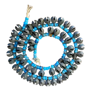 Long Strand of Brass Bronze Bells Strung With Turquoise Glass Trade Beads