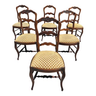 19th Century French Country Provencal Solid Oak Dining Chairs - Set of 6 For Sale