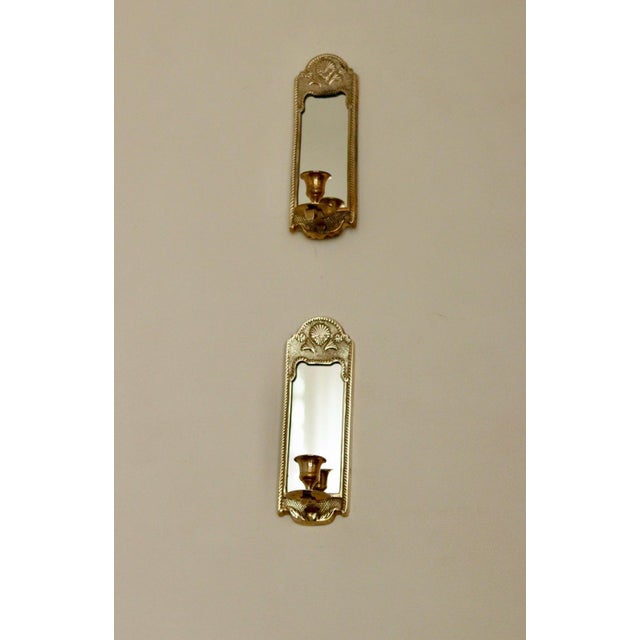Mid-Century Swedish Brass Sconces with Mirror, Set of 2 For Sale - Image 5 of 6