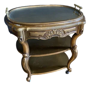 Mid-Century Hollywood Regency Gold Rolling Bar Cart With Lift Off Tray
