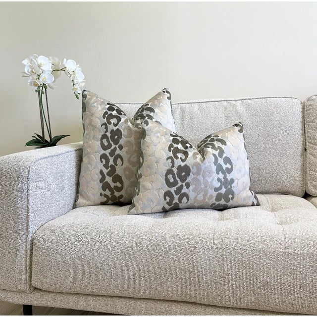 Not Yet Made - Made To Order Stony Stripe Velvet Leopard Print Throw Pillow With Feather Down Insert For Sale - Image 5 of 6