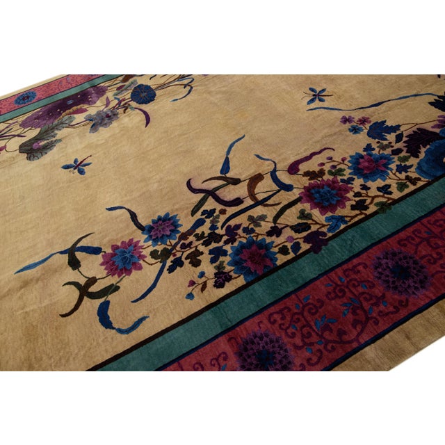 1920s Large Antique Chinese Nichols Wool Rug 11 Ft 8 in X 17 Ft 4 In. For Sale - Image 5 of 7