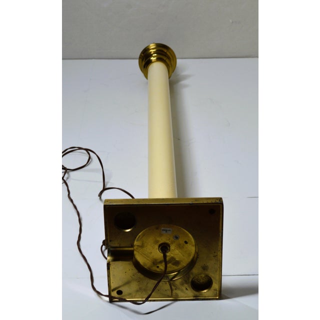 1970s Stiffel Cream Faux Embossed Snakeskin Brass Floor Lamp For Sale - Image 15 of 16