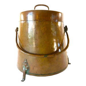 Large Antique Footed Copper Coal Scuttle Bucket W/ Lid & Handle