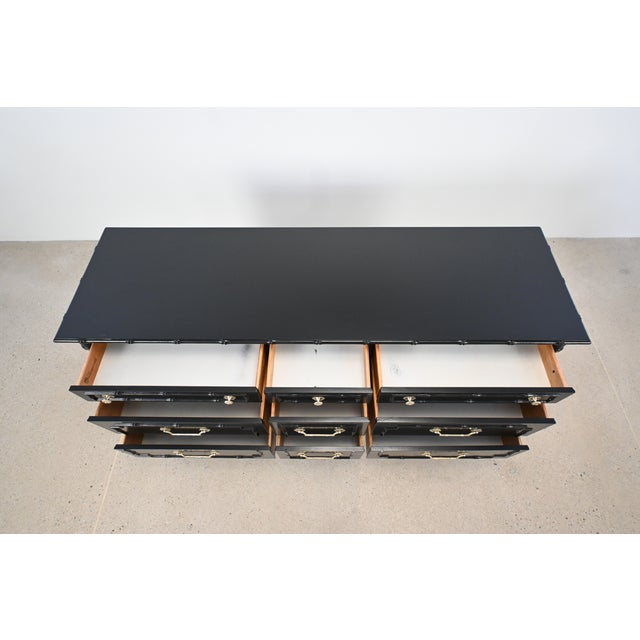 Thomasville Allegro Faux Bamboo Hollywood Regency Black Lacquer 9 Drawer Dresser| Newly Refinished For Sale - Image 9 of 17