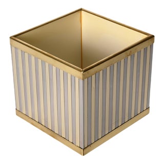Mid-Century Italian Cubic Brass and Chromed Metal Newspaper Rack, 1970s For Sale