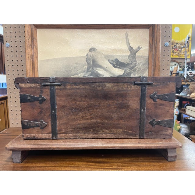 1970s Vintage Rustic Wooden Decorative Storage Trunk. For Sale - Image 4 of 9
