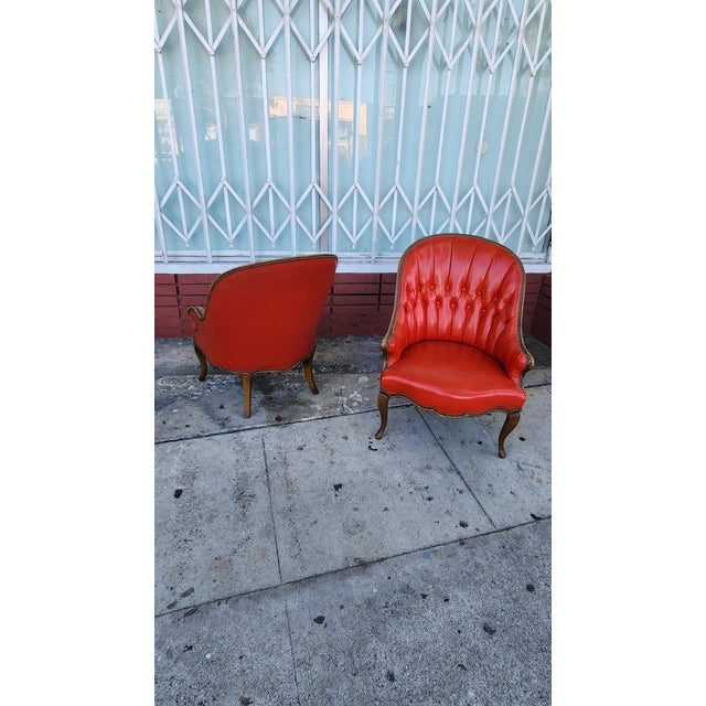 Pair of Vintage Red Tufted Armchairs For Sale In Los Angeles - Image 6 of 7