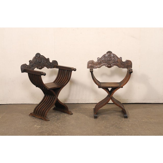 Mid 20th Century Mid 20th Century Spanish Carved-Walnut Savonarola Chairs For Sale - Image 5 of 11
